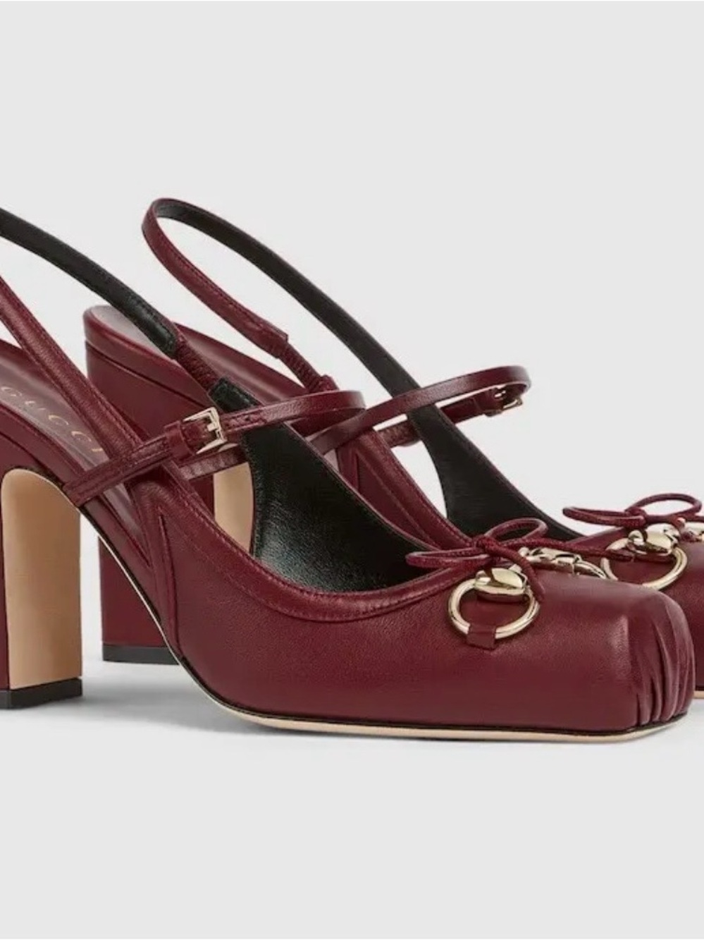 GUCCI Burgundy Leather Slingback Pumps with Gold Horsebit